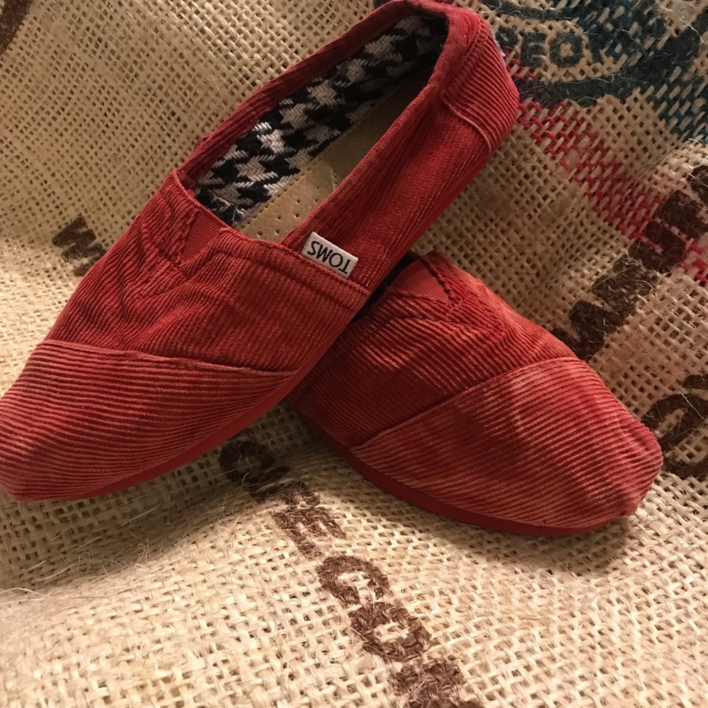 Toms Red Corduroy Slip-on Shoes (7.5)